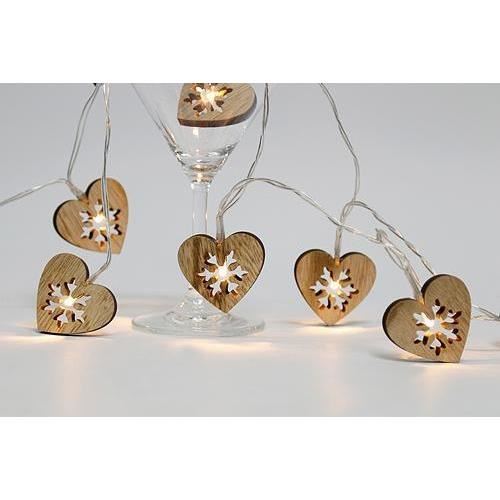 Téli dekoráció, szívek hópelyhekkel, 10 LED, 230V, IP44, 1,35 m