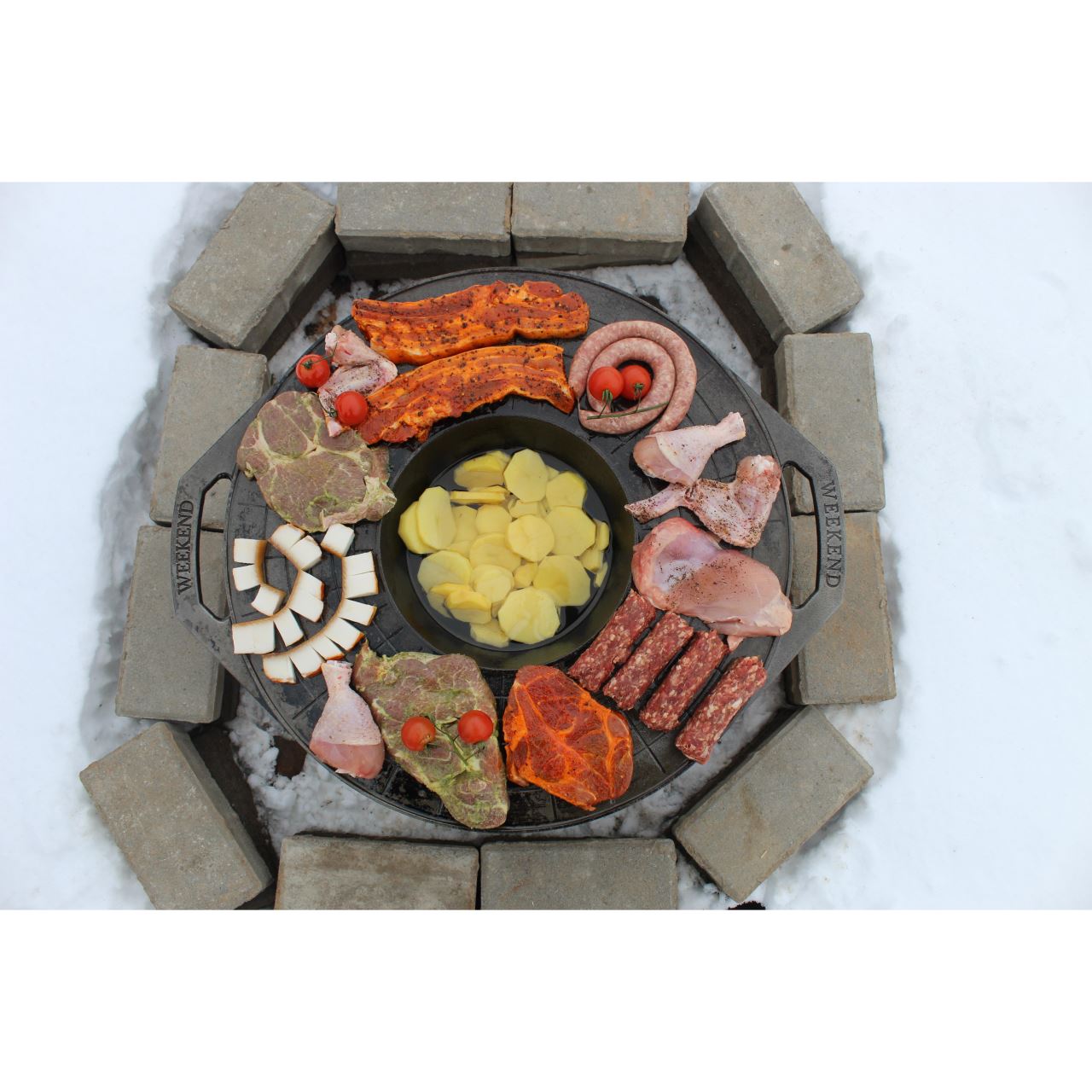 Grillkorong, öntöttvas, grillsütő típusú, lábakkal, 52 cm, Vegyes grillsütő