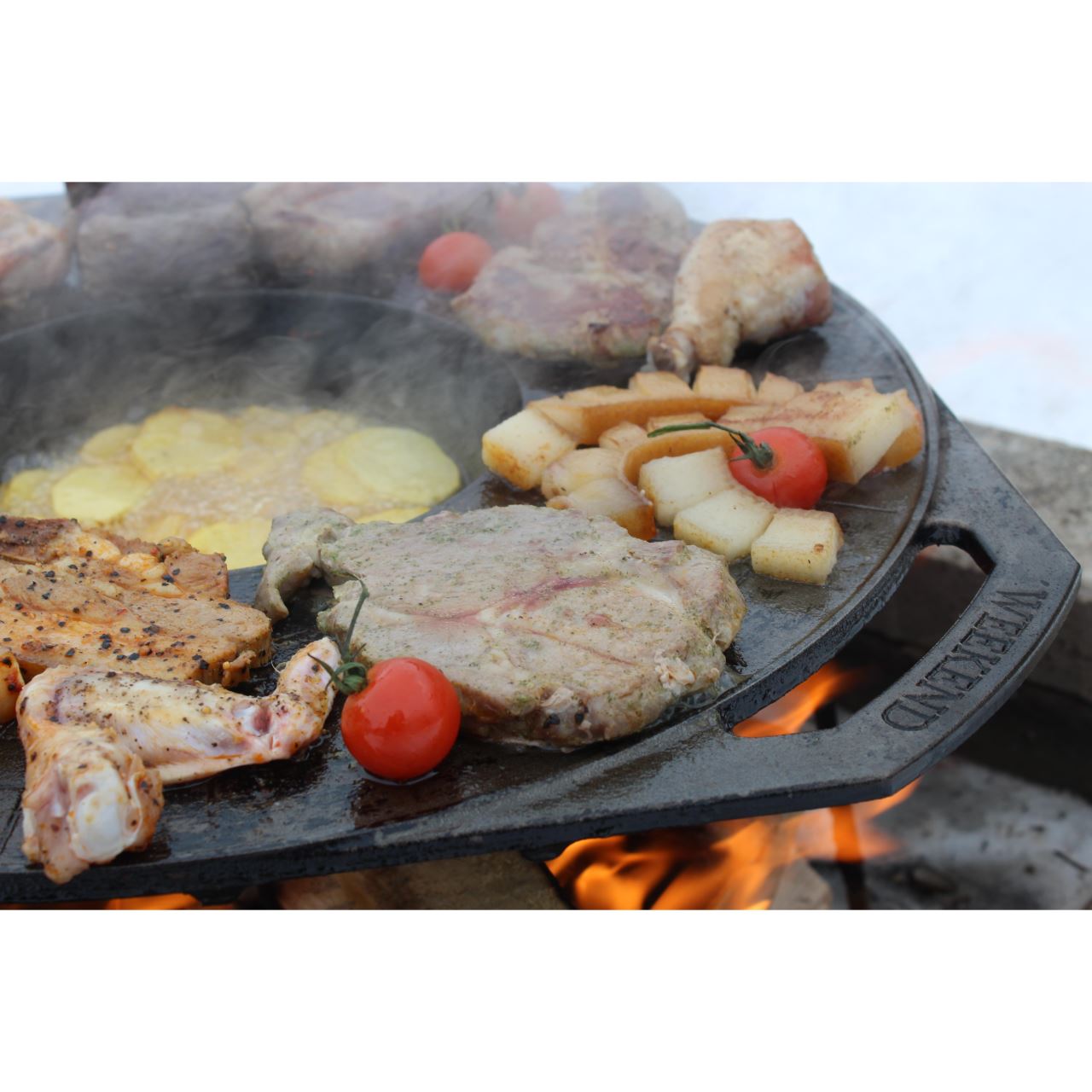 Grillkorong, öntöttvas, grillsütő típusú, lábakkal, 52 cm, Vegyes grillsütő