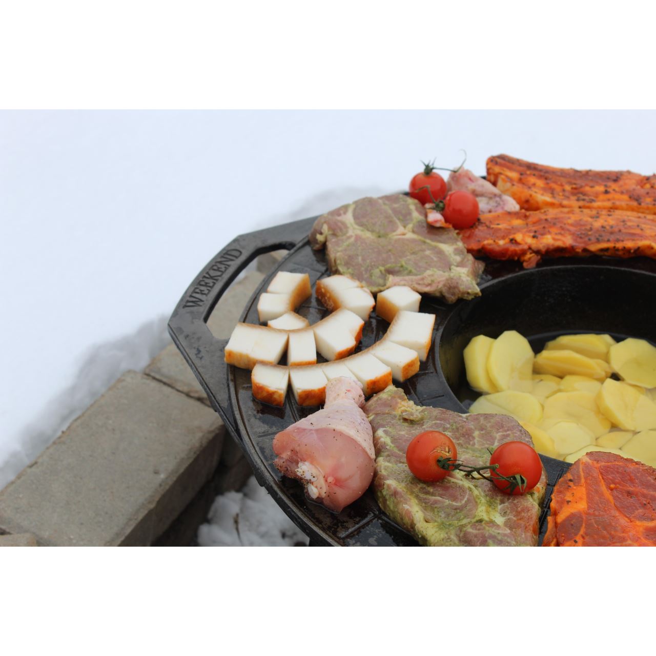 Grillkorong, öntöttvas, grillsütő típusú, lábakkal, 52 cm, Vegyes grillsütő