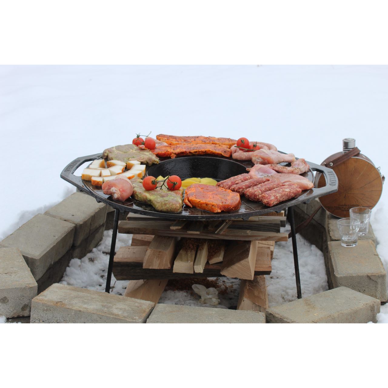 Grillkorong, öntöttvas, grillsütő típusú, lábakkal, 52 cm, Vegyes grillsütő