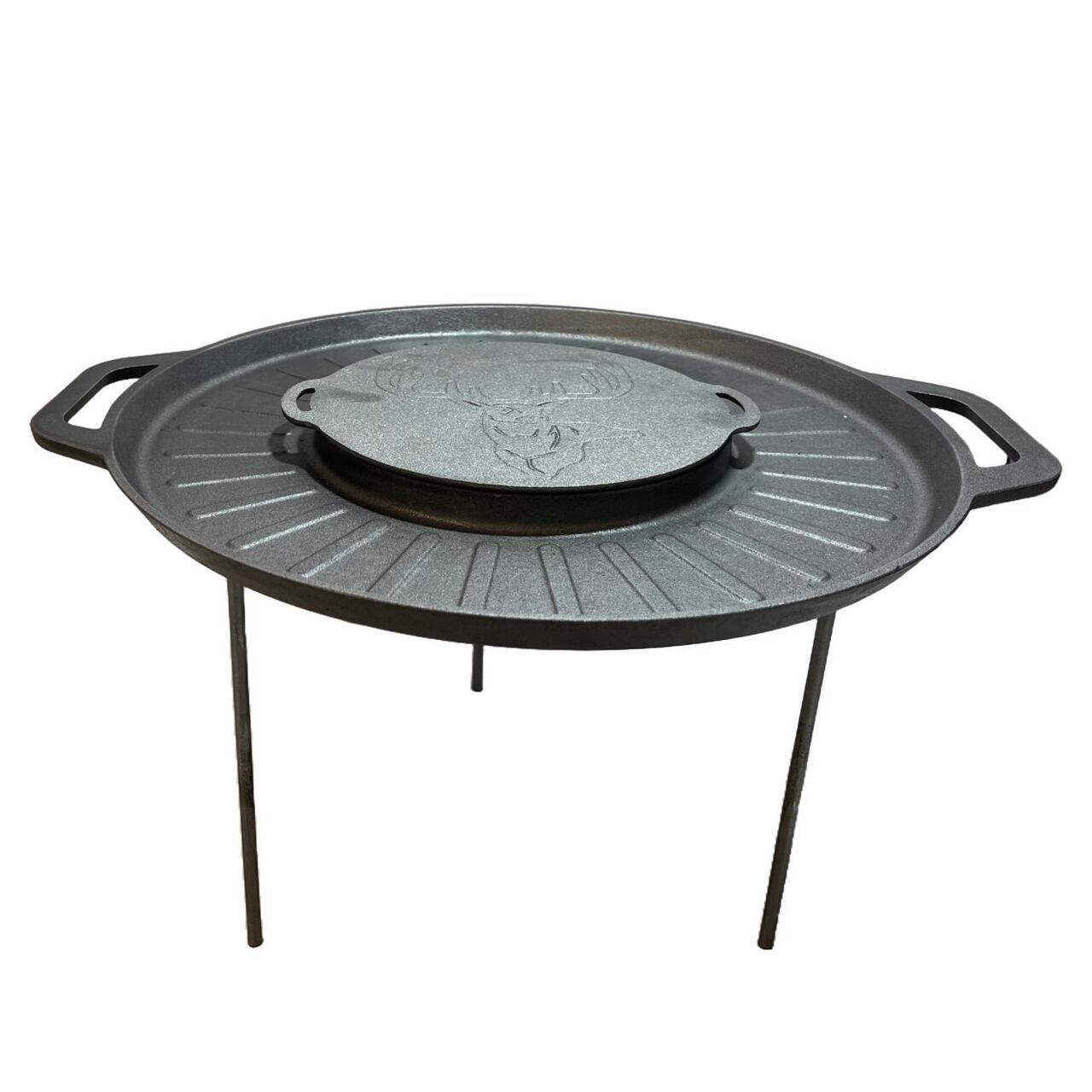Grillkorong, öntöttvas, grillsütő típusú, lábakkal, 4 darabos készlet, 49,5 cm