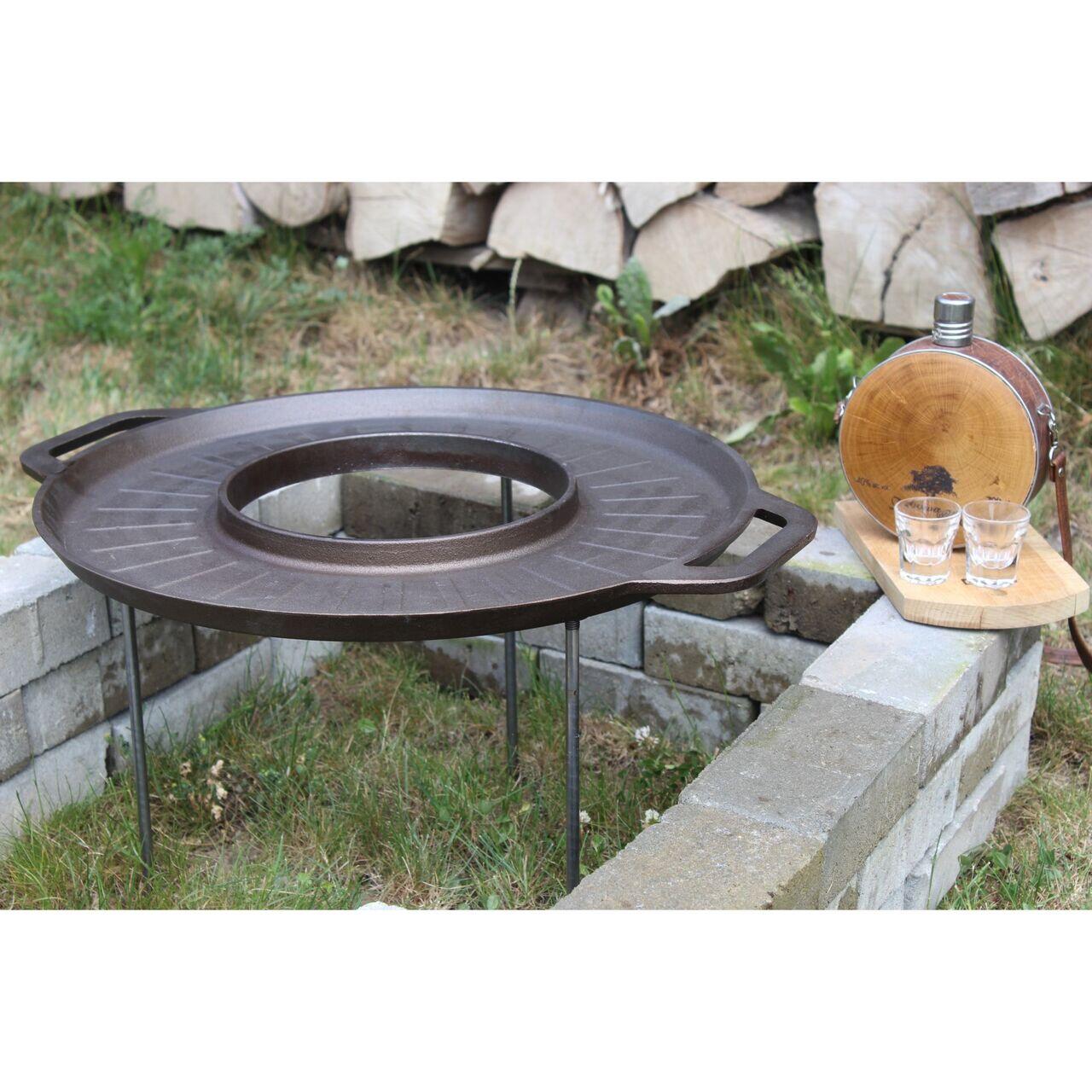 Grillkorong, öntöttvas, grillsütő típusú, lábakkal, 4 darabos készlet, 49,5 cm