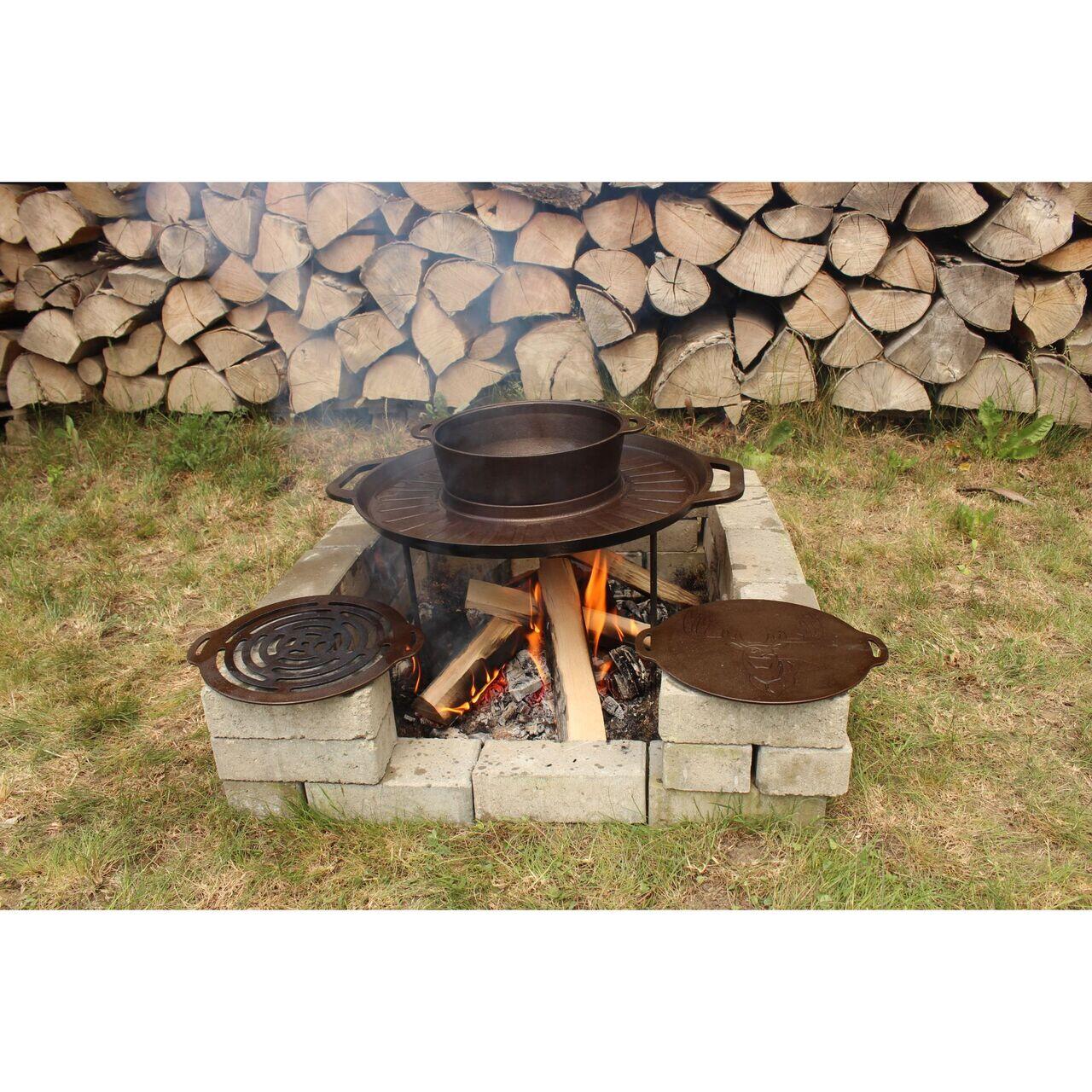 Grillkorong, öntöttvas, grillsütő típusú, lábakkal, 4 darabos készlet, 49,5 cm