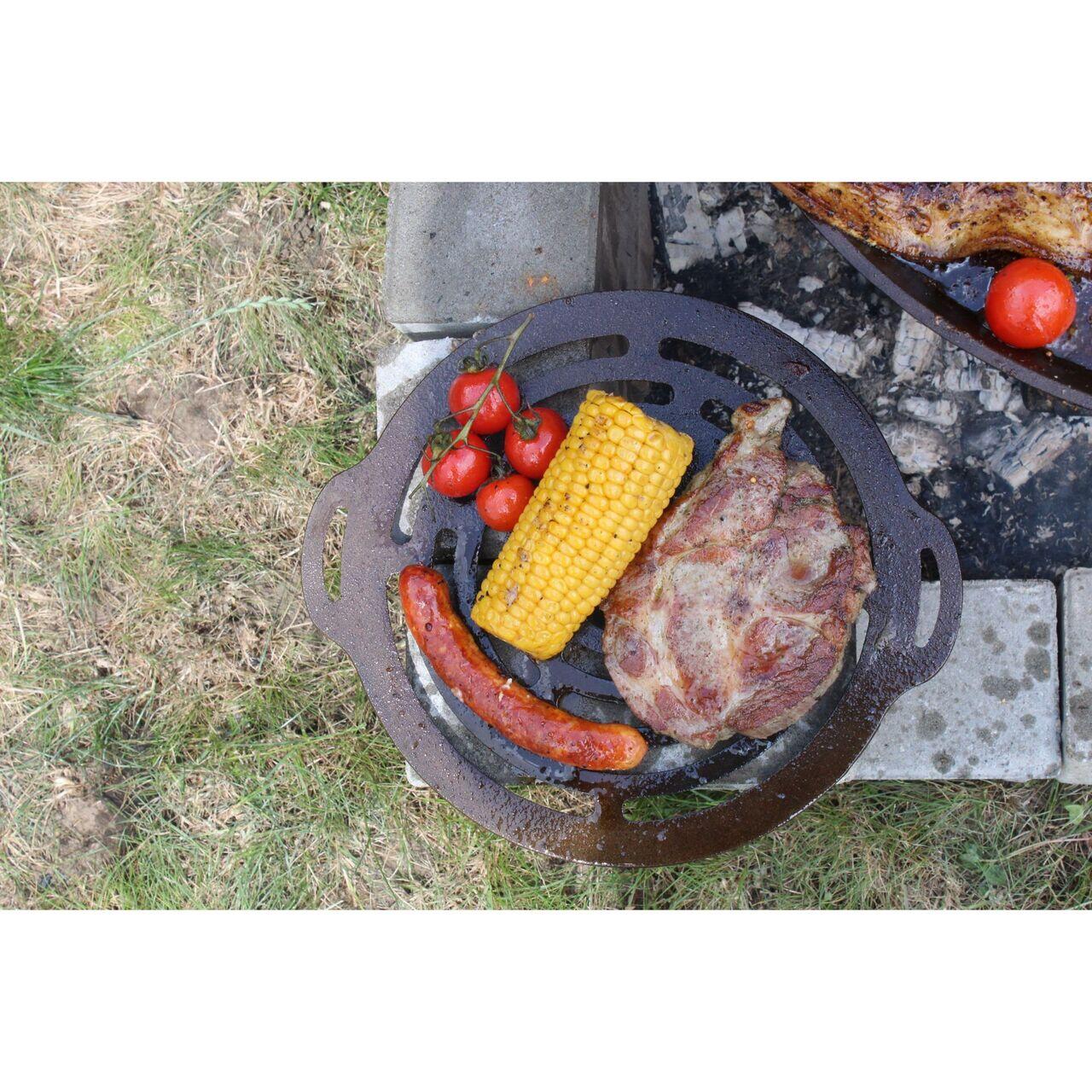 Grillkorong, öntöttvas, grillsütő típusú, lábakkal, 4 darabos készlet, 49,5 cm