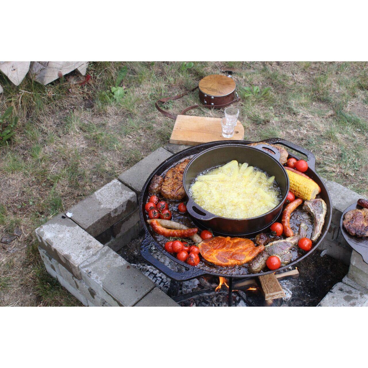 Grillkorong, öntöttvas, grillsütő típusú, lábakkal, 4 darabos készlet, 49,5 cm