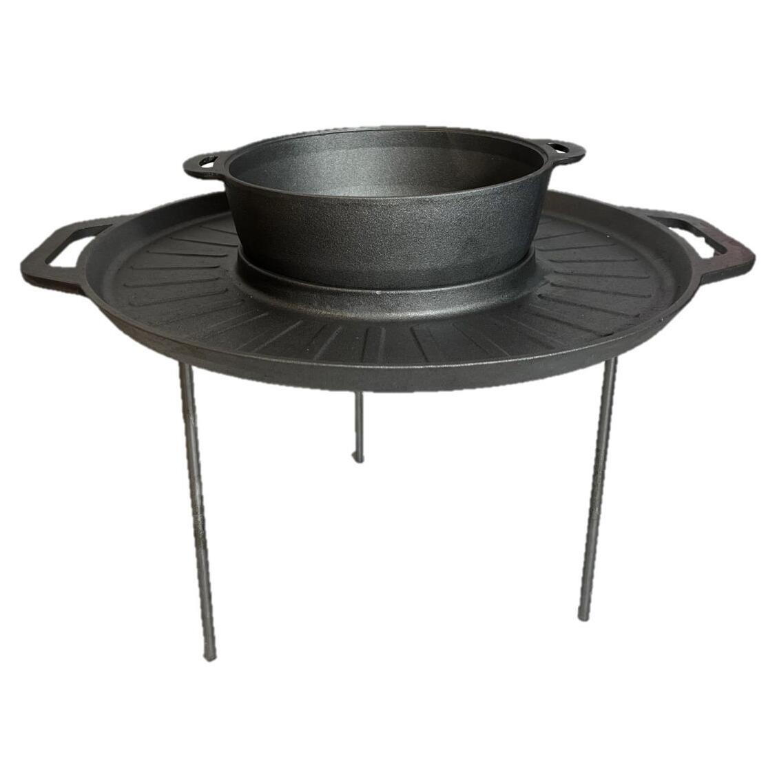 Grillkorong, öntöttvas, grillsütő típusú, lábakkal, 4 darabos készlet, 49,5 cm