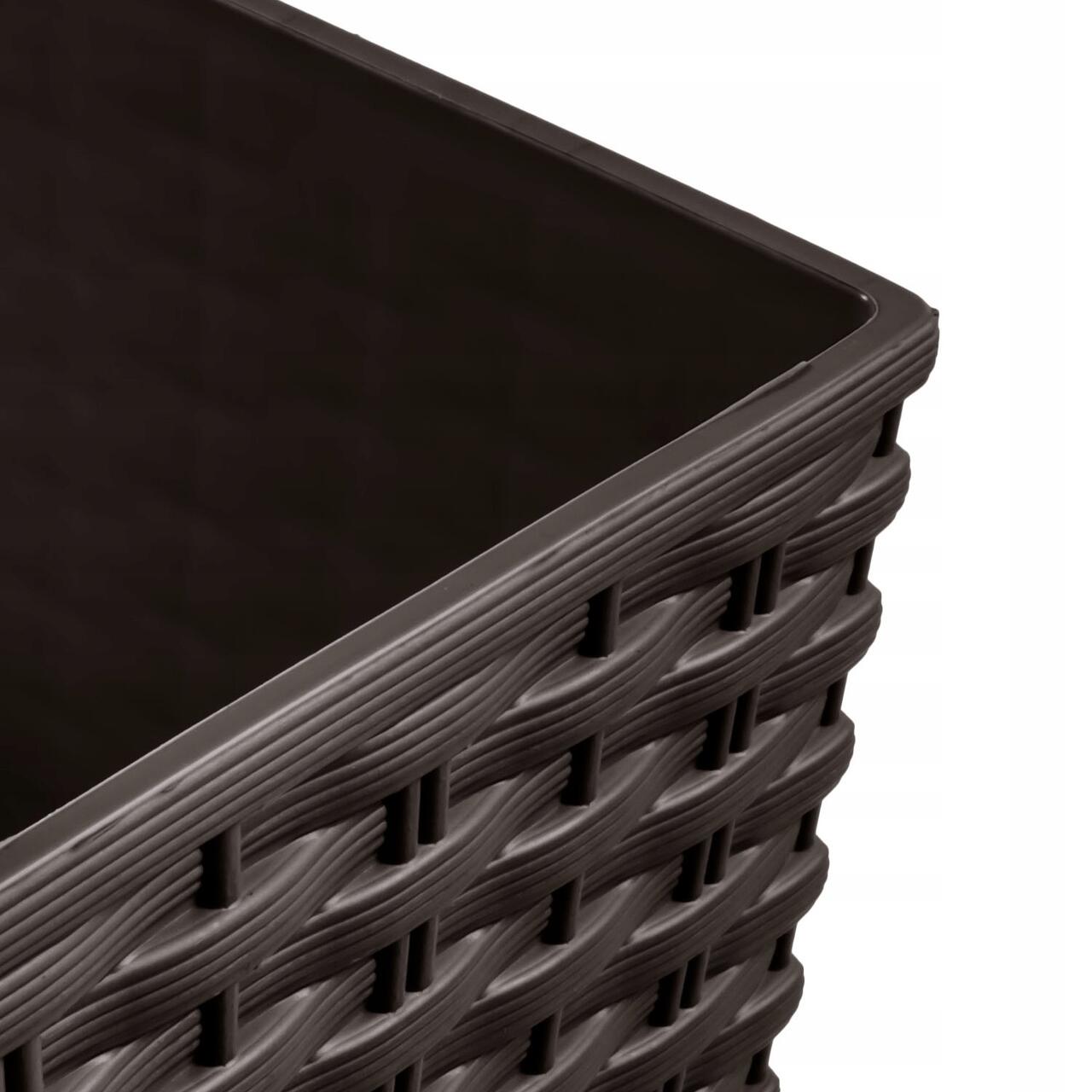 Virágcserép, Prosperplast, Rato Low, négyzet alakú, rattan utánzat, barna, 22,3x22,3x22,8 cm