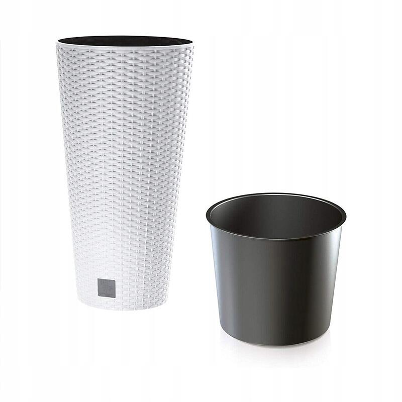 Ghiveci de flori, Prosperplast, Rato Tubus, rotund inalt, 15 L, imitatie ratan, alb, 25x47.6 cm
