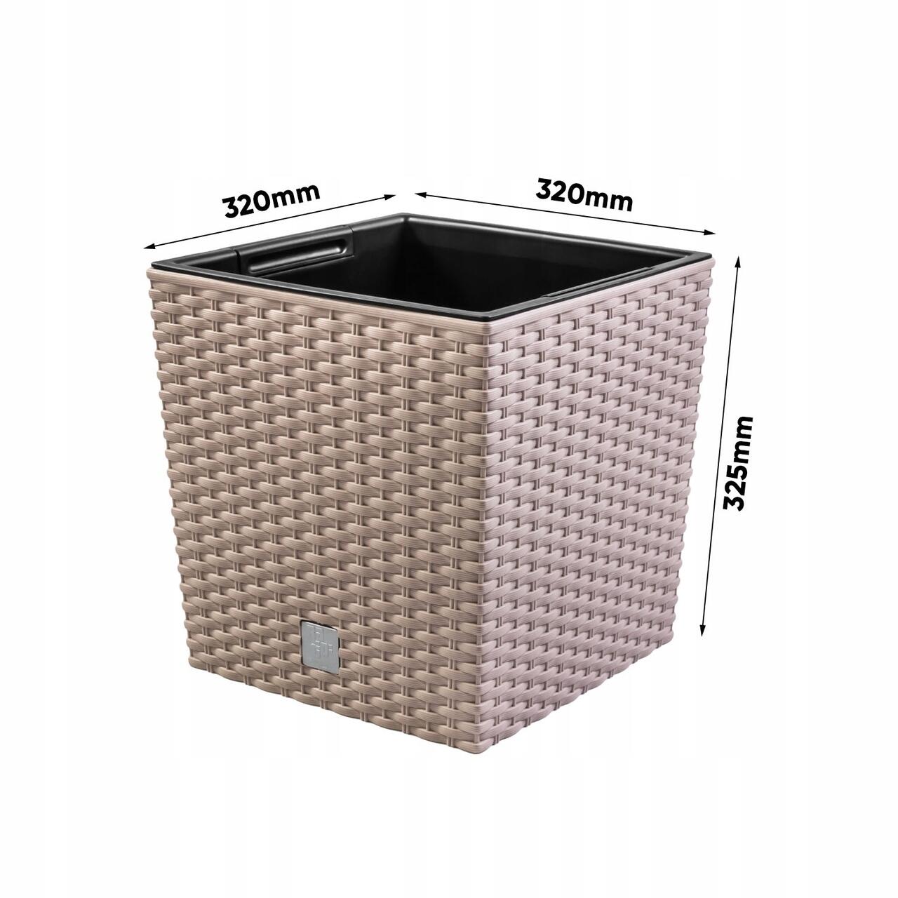 Virágcserép, Prosperplast, Rato Low, négyzet alakú, 32 l, rattan utánzat, barna, 32x32x32,5 cm