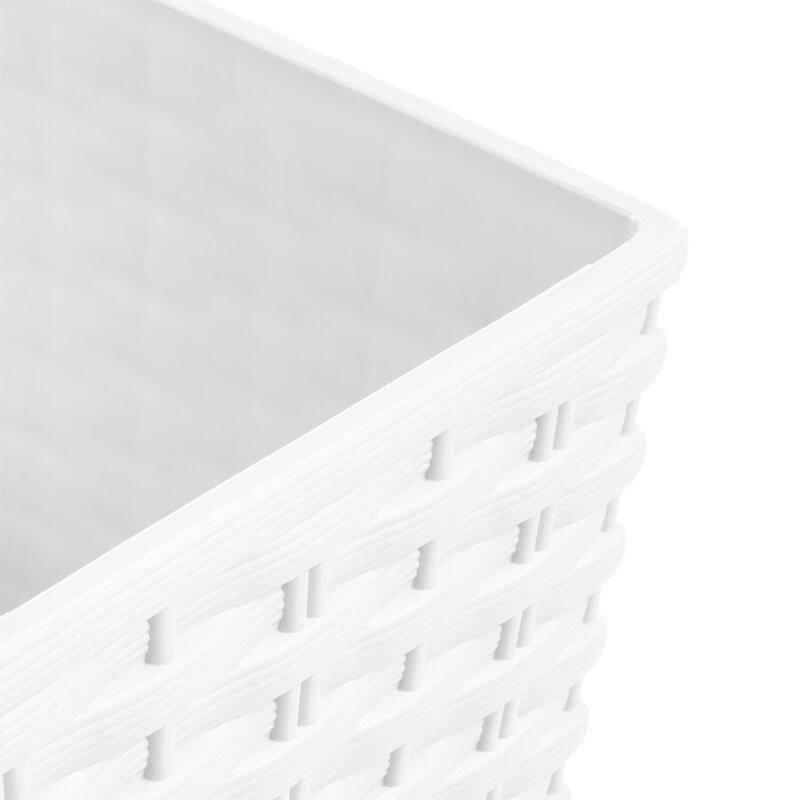 Ghiveci de flori, Prosperplast, Rato Low, patrat, 6.8 L, imitatie ratan, alb, 20x20x20.2 cm