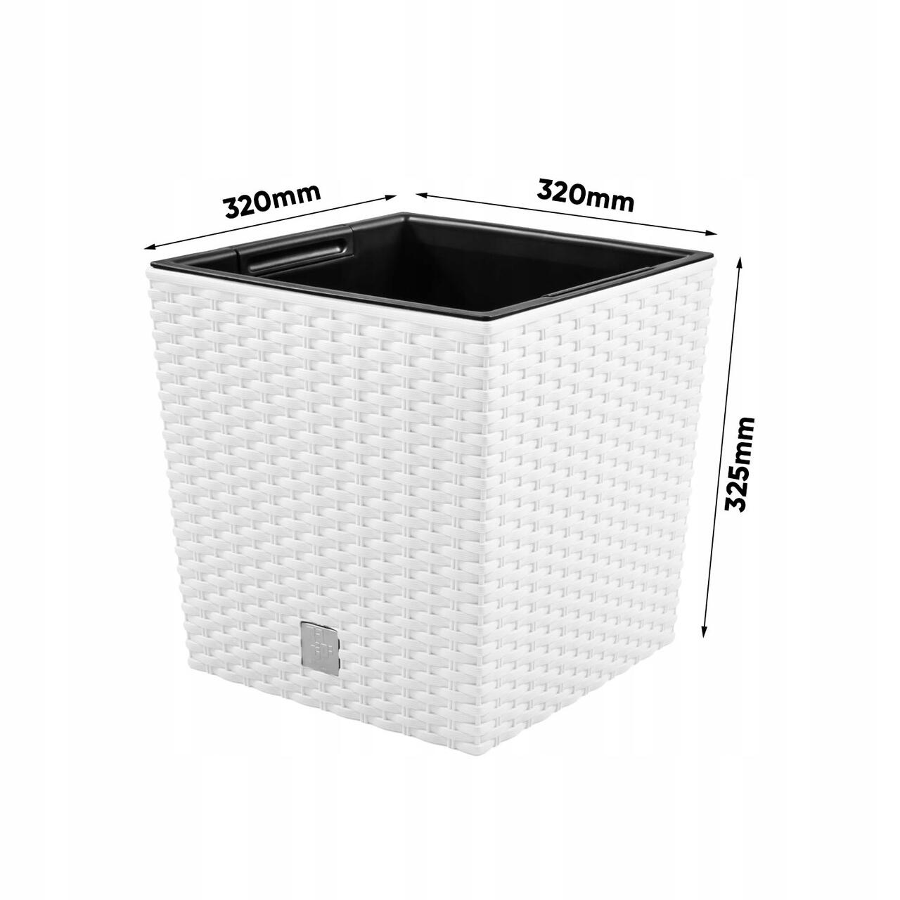 Virágcserép, Prosperplast, Rato Low, négyzet alakú, 32 l, rattan utánzat, fehér, 32x32x32,5 cm