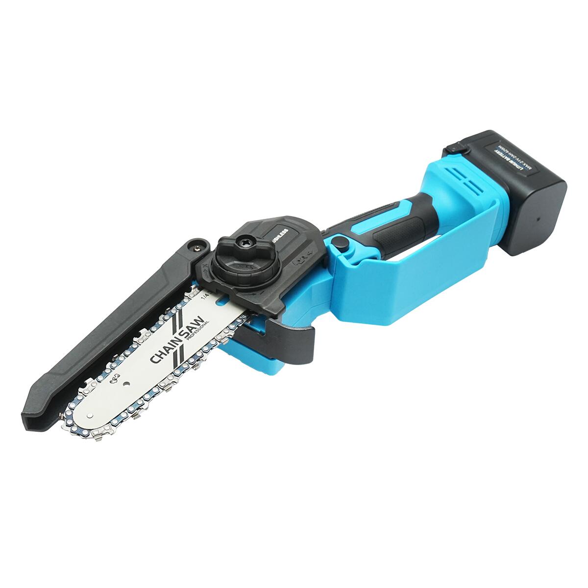 Elektromos láncfűrész ágakhoz, 2 Ah-s akkumulátorral, 21 V-os Li-ion töltővel, táskával, 18 cm