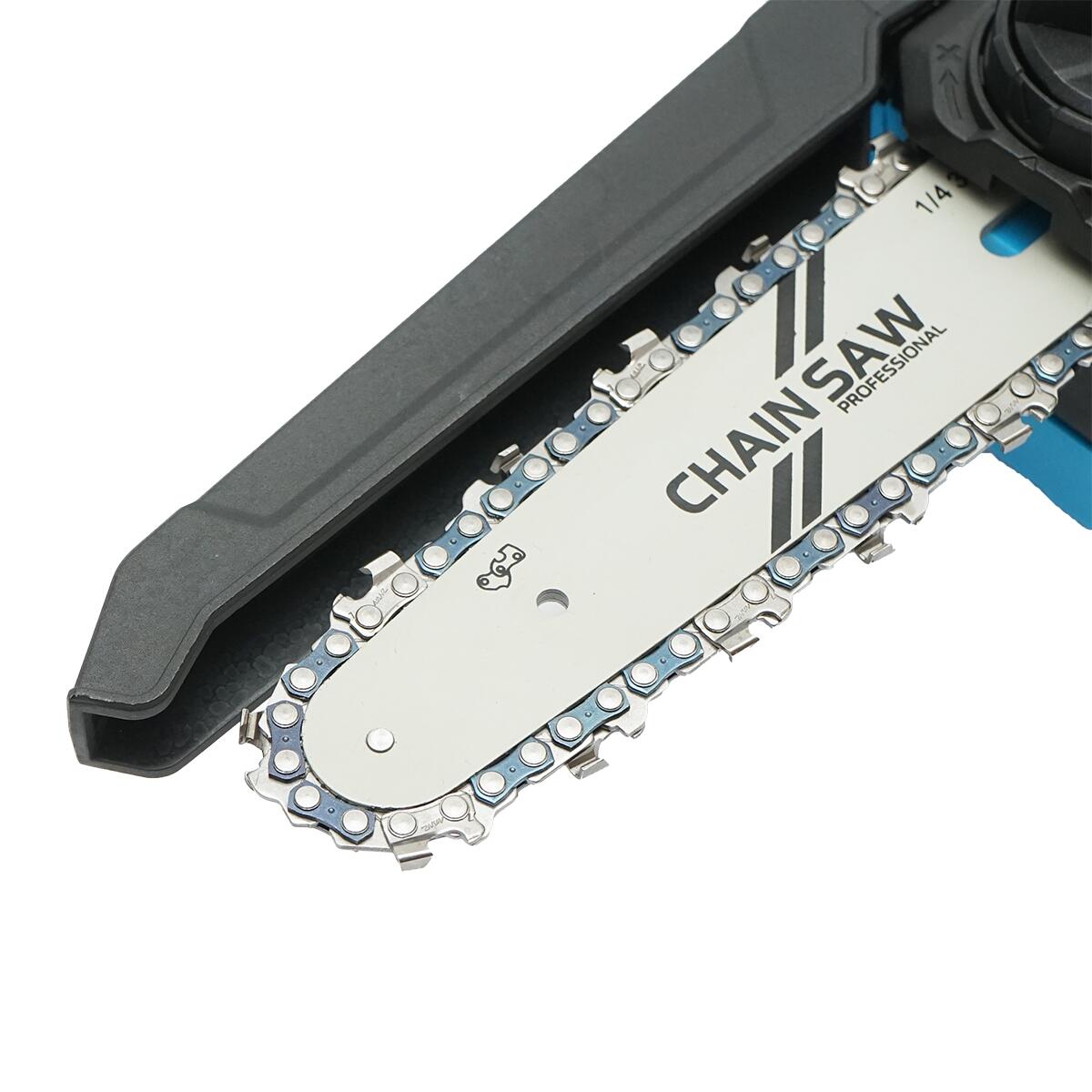 Elektromos láncfűrész ágakhoz, 2 Ah-s akkumulátorral, 21 V-os Li-ion töltővel, táskával, 18 cm