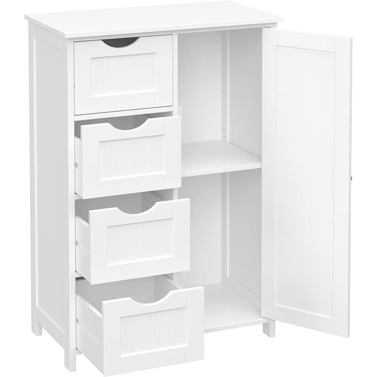 Dulap baie, MDF, 2 rafturi, 4 sertare, 1 usa, alb, 55x30x82 cm
