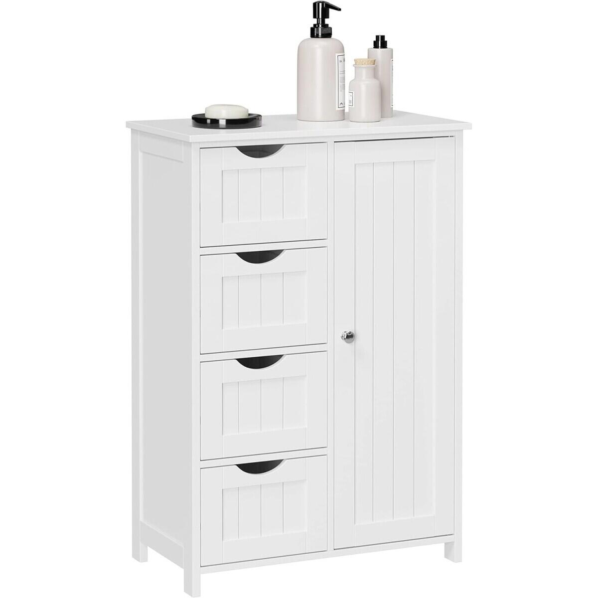 Dulap baie, MDF, 2 rafturi, 4 sertare, 1 usa, alb, 55x30x82 cm