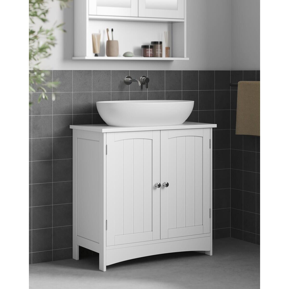 Dulap baie, placa MDF, 2 rafturi interioare, 2 usi, alb, 60x30x60 cm