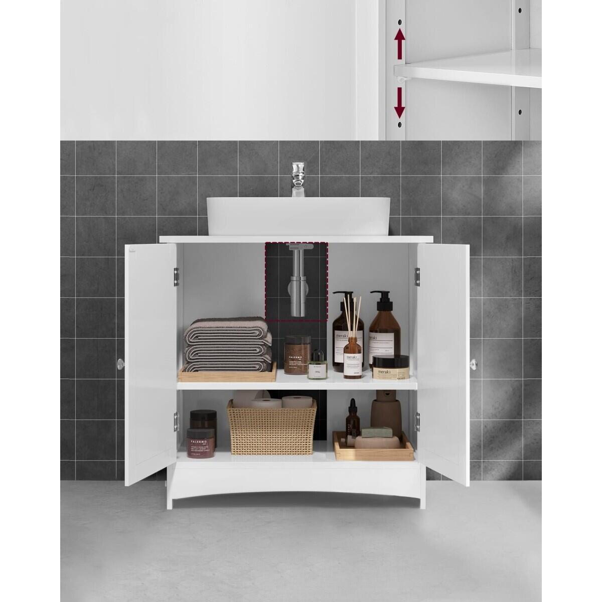 Dulap baie, placa MDF, 2 rafturi interioare, 2 usi, alb, 60x30x60 cm