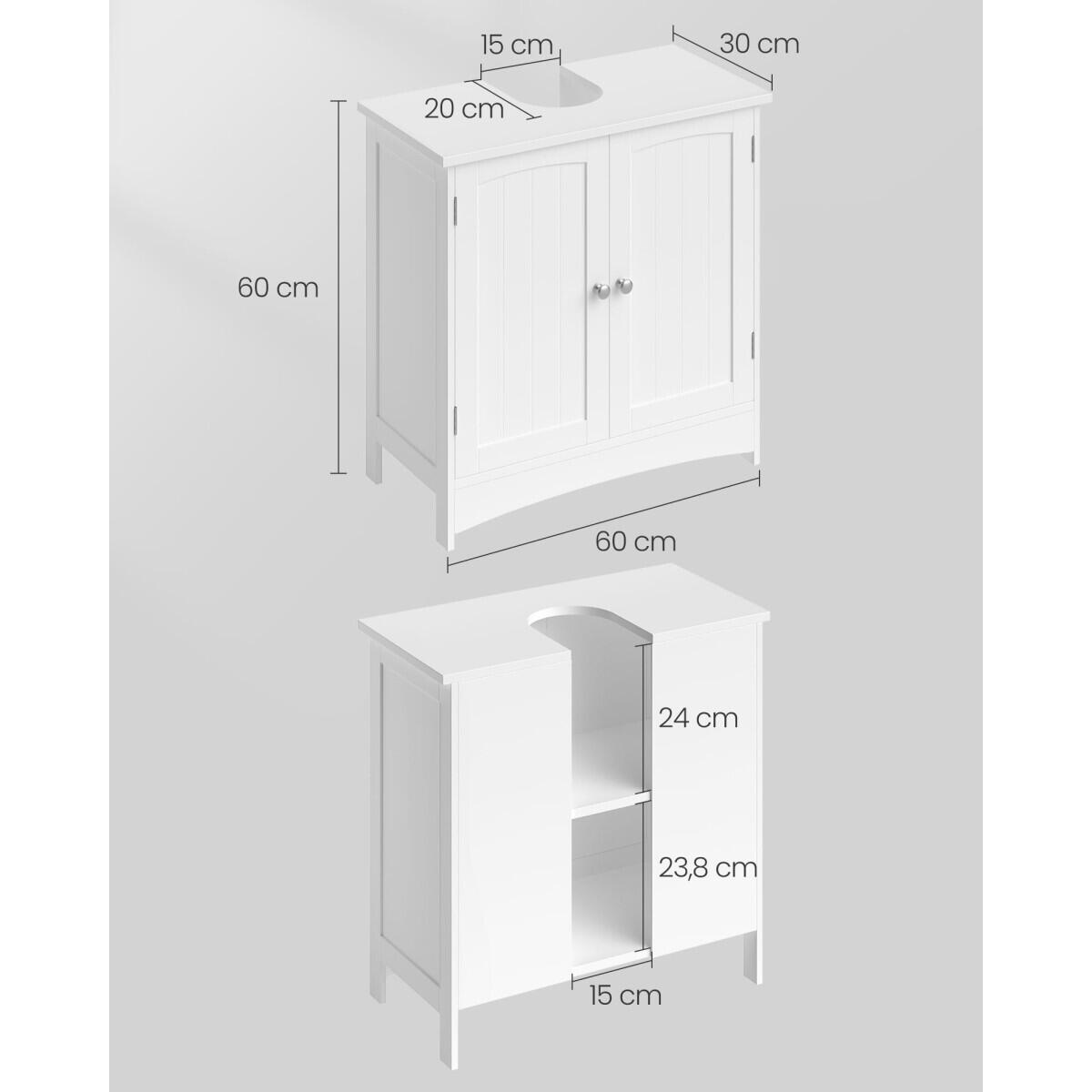 Dulap baie, placa MDF, 2 rafturi interioare, 2 usi, alb, 60x30x60 cm