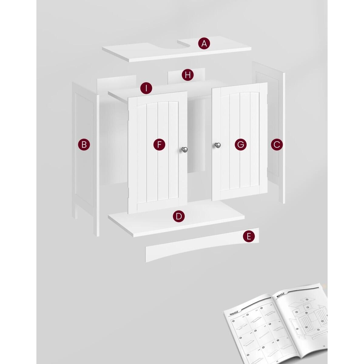 Dulap baie, placa MDF, 2 rafturi interioare, 2 usi, alb, 60x30x60 cm