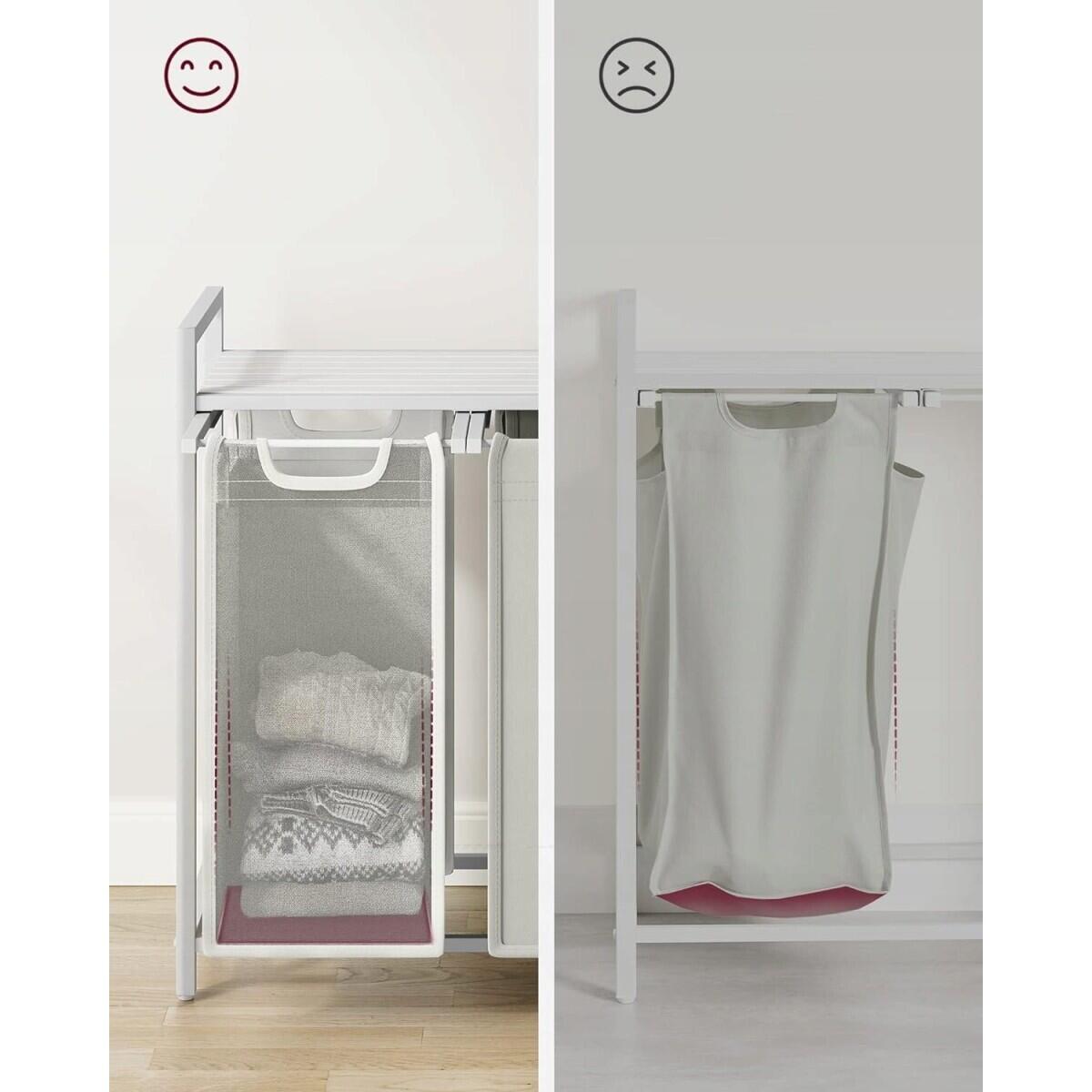 Dulap baie, placa raft MDF, cadru otel, 3 compartimente rufe, alb, 92.5x33x72 cm