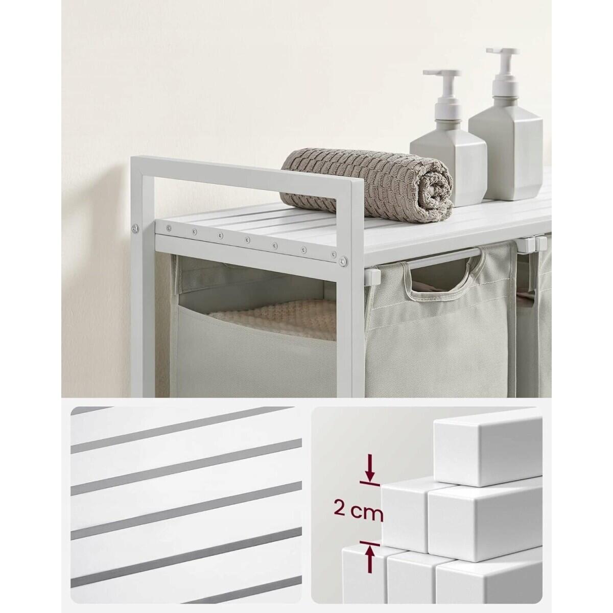 Dulap baie, placa raft MDF, cadru otel, 3 compartimente rufe, alb, 92.5x33x72 cm