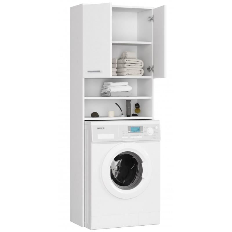 Dulap baie cu loc pentru masina de spalat, placa laminata, 4 rafturi, 2 usi, alb, 64x30x180 cm