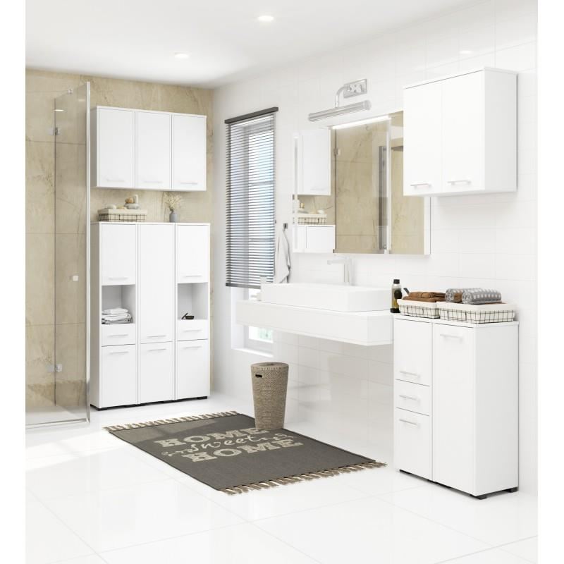 Dulap baie, placa laminata, 1 sertar, 3 rafturi, 2 usi, alb, 30x30x85 cm