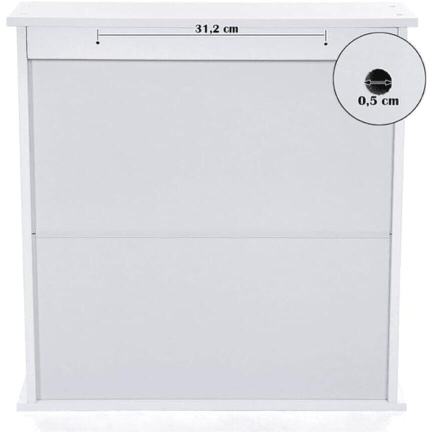 Dulap baie, suspendat, MDF, cu oglinda, 3 rafturi, 2 usi, alb, 56x13x58 cm