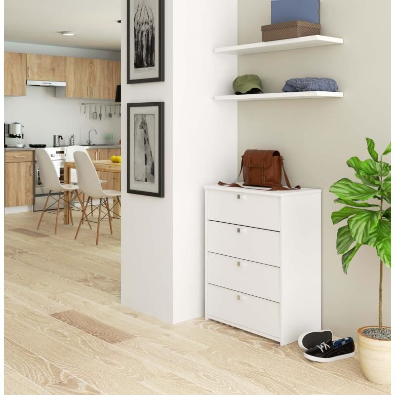Cipőtároló szekrény, cipőtartó, laminált lap, 4 fiók, fehér, 60x33x80 cm