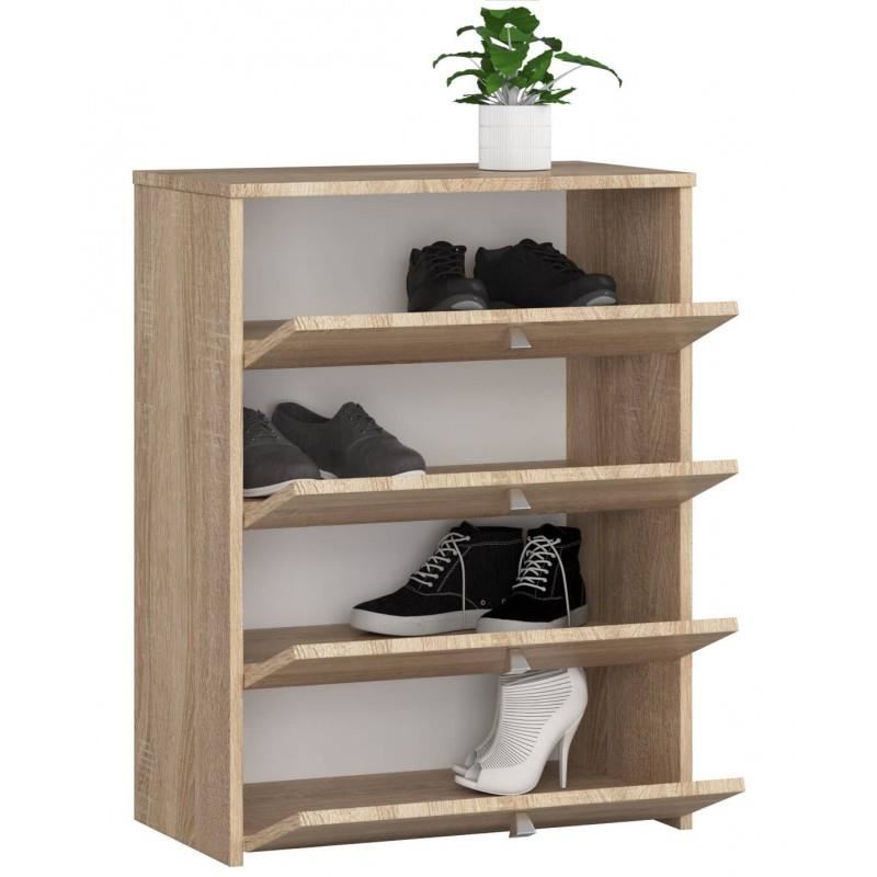 Cipőtároló szekrény, cipőtartó, laminált lap, 4 fiók, tölgyfa, 60x33x80 cm