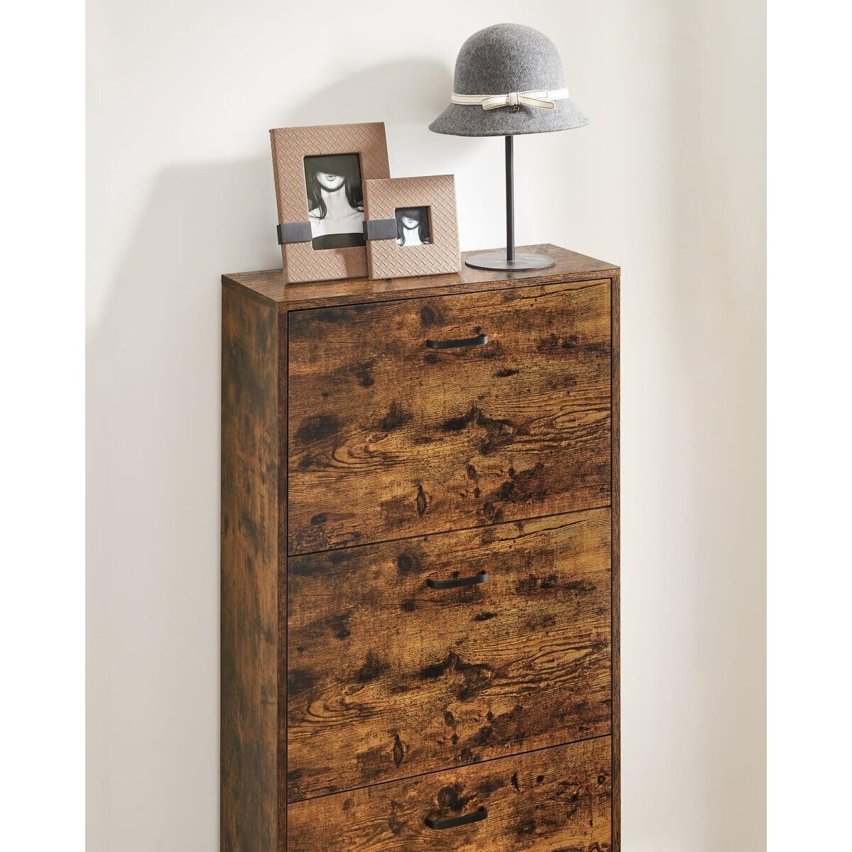 Cipőtároló szekrény, cipőtartó, világos, rusztikus barna, 3 fiók, 60x24x102 cm