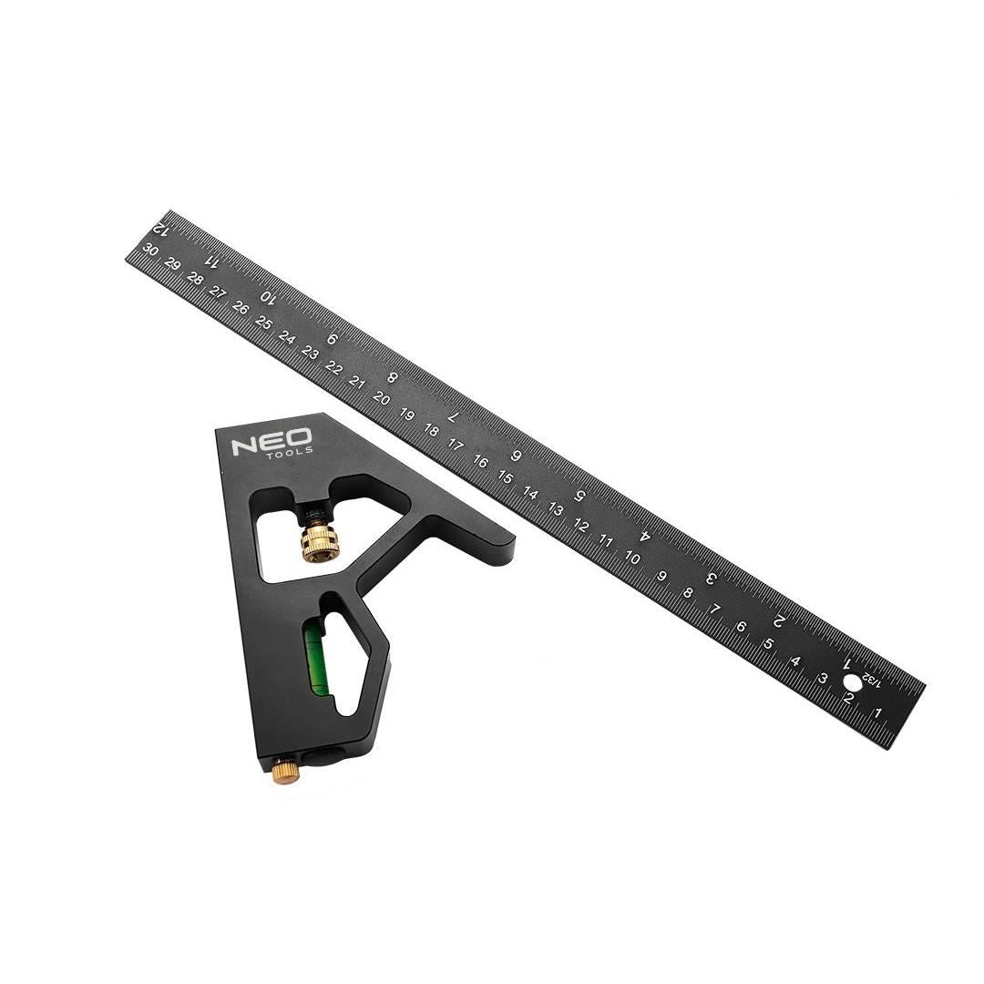 Echer tamplar/dulgher, multifunctional, aluminiu, drept, 30 cm, NEO