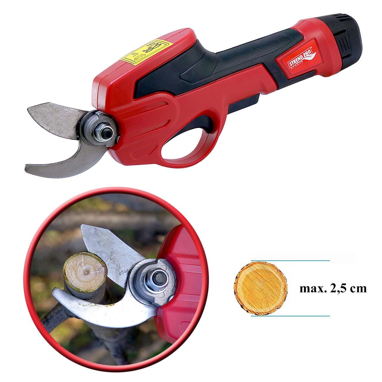 Foarfeca electrica de gradina, cu acumulator 1.5 Ah, incarcator 7.2 V, maner telescopic, Strend Pro