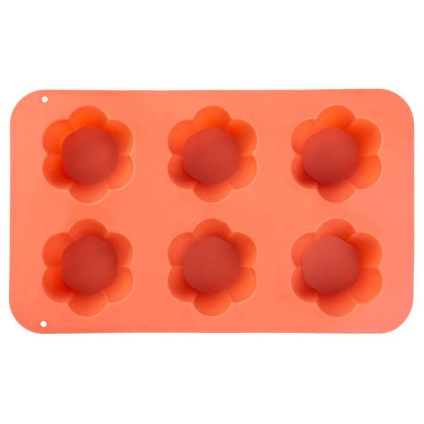 Muffin sütőforma, 6 db-os, szilikon, virágmintás, piros, 28,6x17,2x3,5 cm, MagicHome