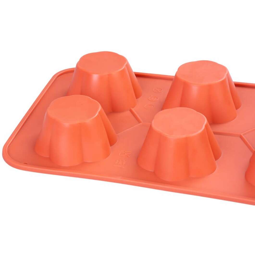 Muffin sütőforma, 6 db-os, szilikon, virágmintás, piros, 28,6x17,2x3,5 cm, MagicHome