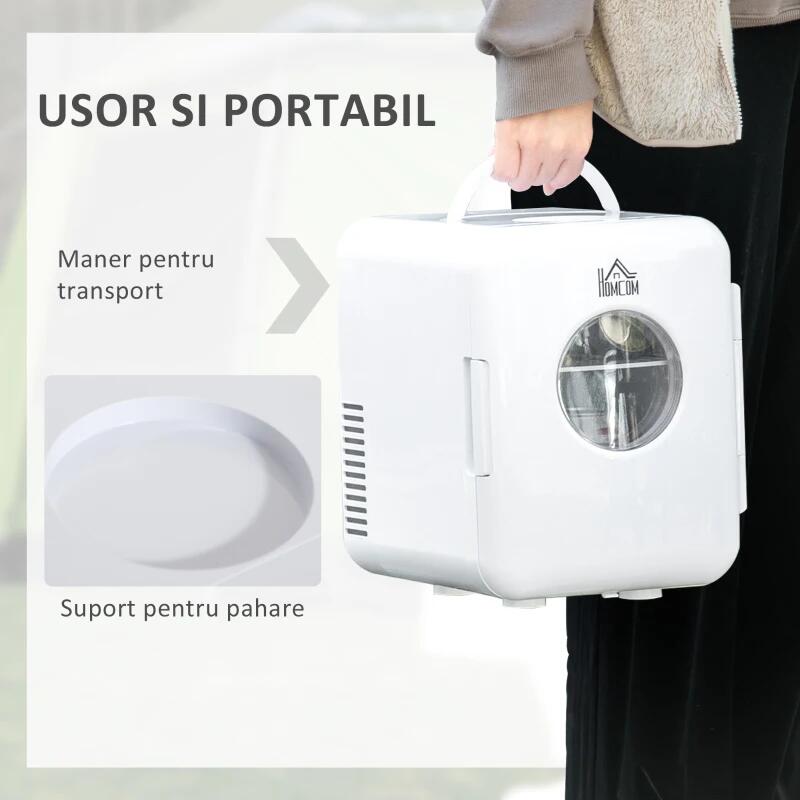 Turistahűtő, mini, 12V/220V, fehér, 4 L, 25,8x20,5x26,3 cm