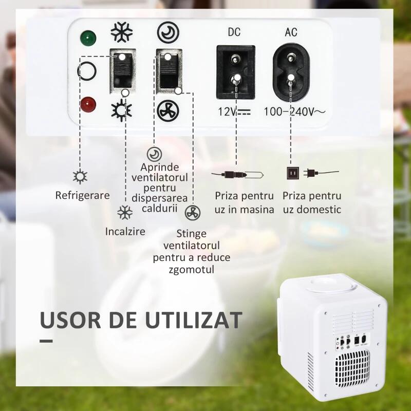 Turistahűtő, mini, 12V/220V, fehér, 4 L, 25,8x20,5x26,3 cm