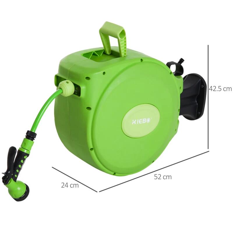 Furtun cu tambur/rola pentru gradina, retractabil/automat, portabil, pentru perete, 1/2", 9 moduri, 20 m