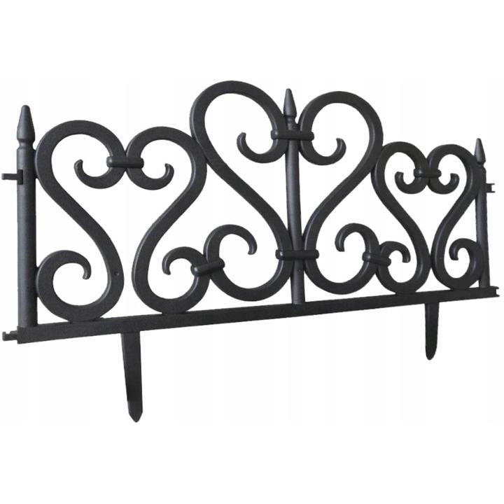 Gard de gradina decorativ, plastic negru, set 4 buc, 59.5x32.5 cm