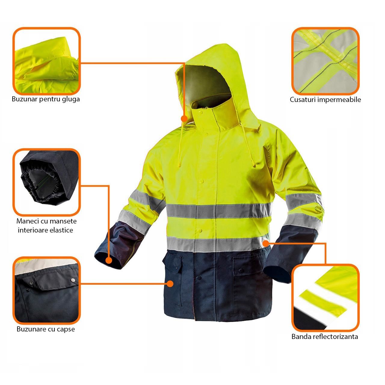 Munkadzseki, Oxford anyagból, vízálló, sárga, Visibility modell, L/52 méret, NEO