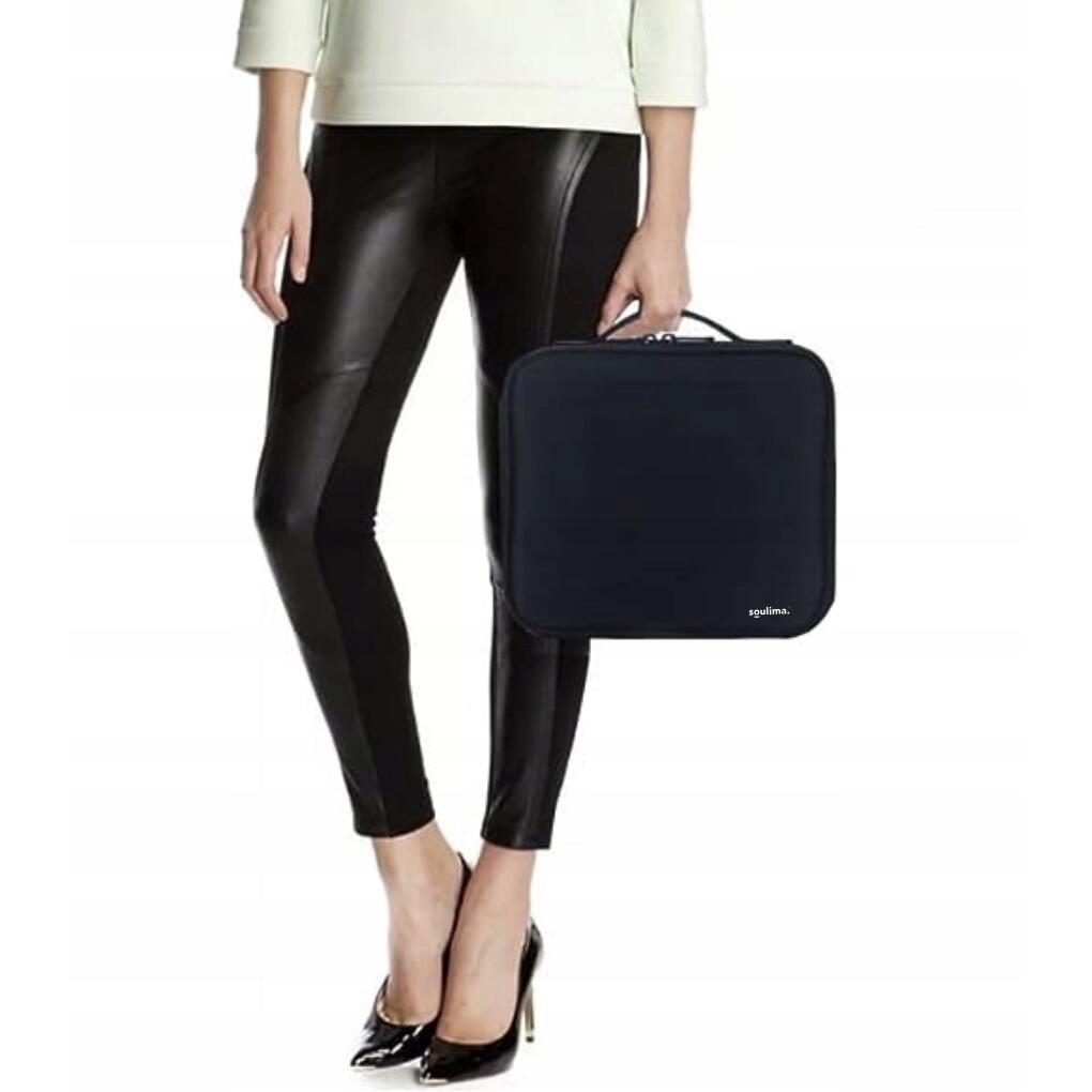 Geanta pentru cosmetice/accesorii baie, Soulima, poliester, PVC, EVA, neagra, 26x9x22.5 cm