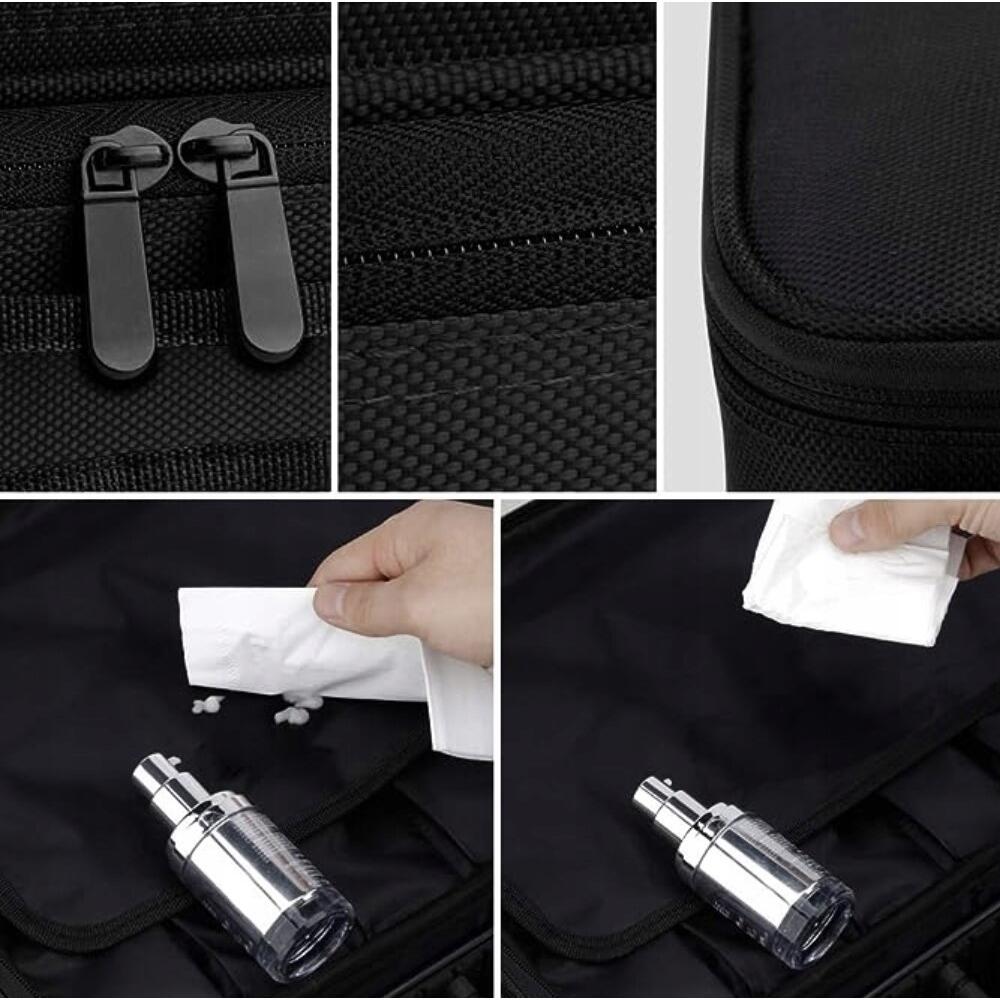 Geanta pentru cosmetice/accesorii baie, Soulima, poliester, PVC, EVA, neagra, 26x9x22.5 cm