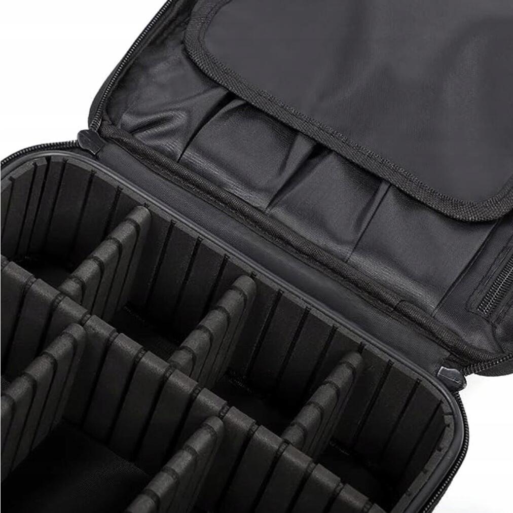 Geanta pentru cosmetice/accesorii baie, Soulima, poliester, PVC, EVA, neagra, 26x9x22.5 cm