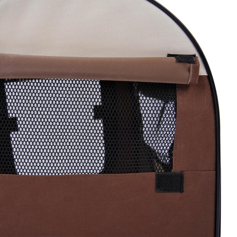 Kutya/macska szállítótáska, barna és bézs, Oxford anyagból, PVC, vízálló, összecsukható, SM méret, 61x46x51 cm