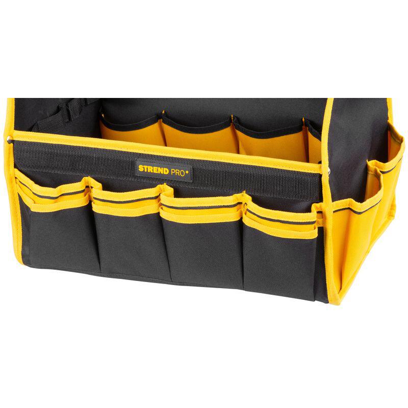 Szerszámtáska, fogantyúval és hordozópánttal, textil, max. 20 kg, 45x28x33 cm, Strend Pro