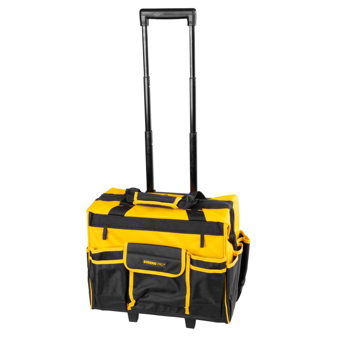 Szerszámtáska, teleszkópos nyéllel, kerekekkel, textil, max. 20 kg, 44x24x42 cm, Strend Pro