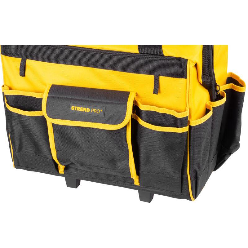Szerszámtáska, teleszkópos nyéllel, kerekekkel, textil, max. 20 kg, 44x24x42 cm, Strend Pro