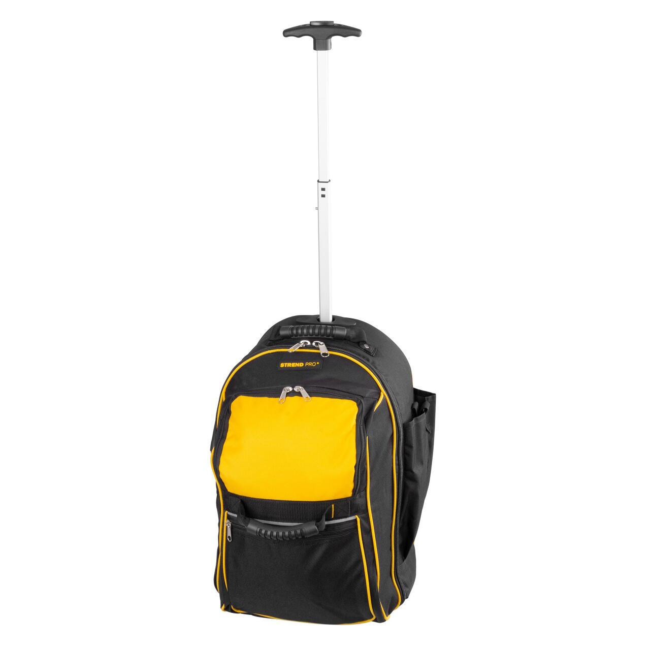 Hátizsák típusú szerszámtáska, teleszkópos fogantyúval, kerekekkel, textil, max. 20 kg, 36x25x54 cm, Strend Pro