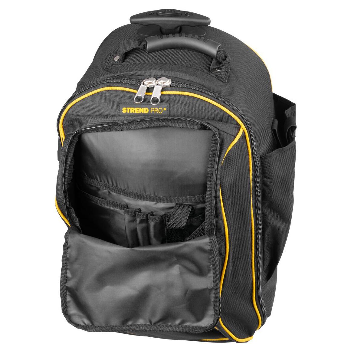 Hátizsák típusú szerszámtáska, teleszkópos fogantyúval, kerekekkel, textil, max. 20 kg, 36x25x54 cm, Strend Pro